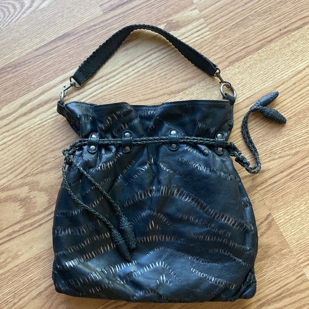 EUC Patricia Nash Black Perforated Leather Shoulder Bag